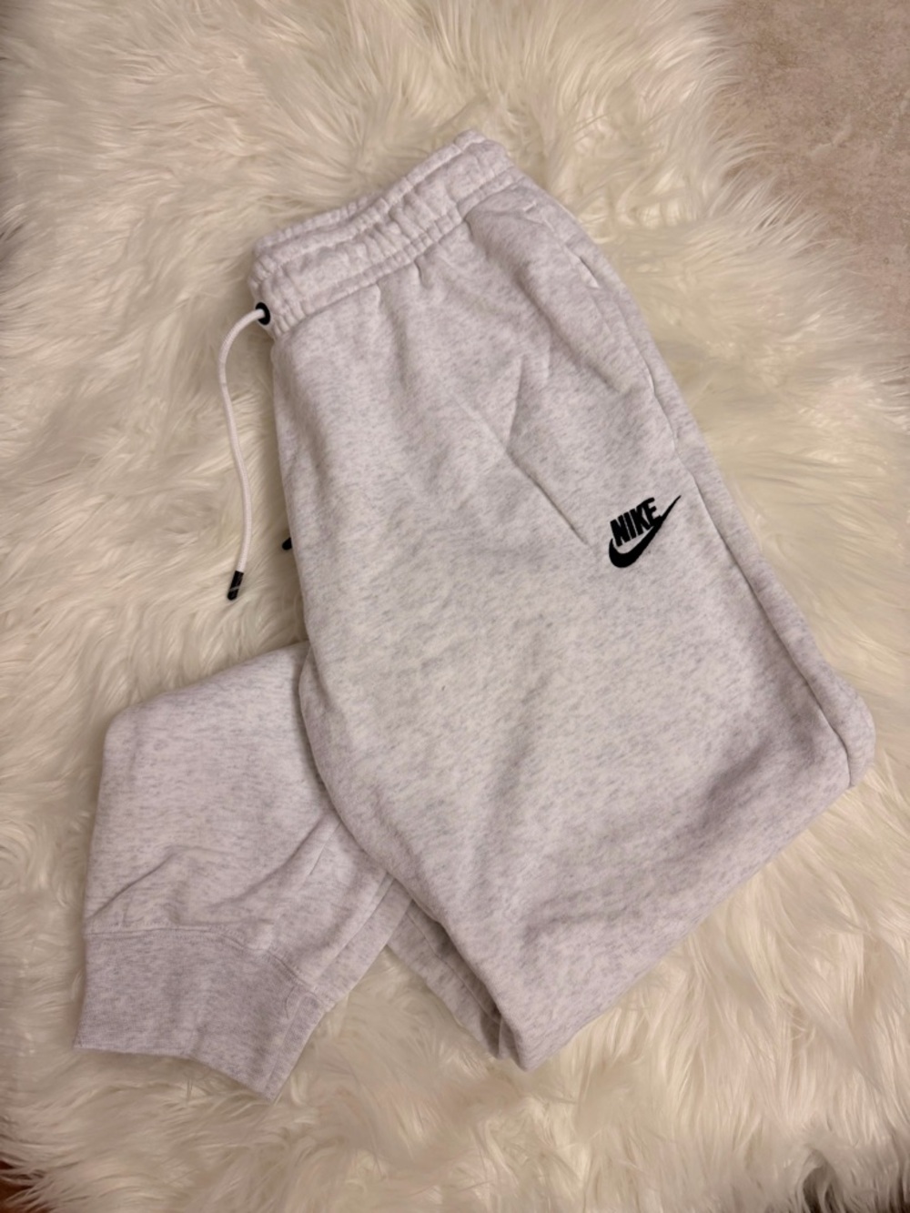 Nike Women’s Gray Heather Fleece Joggers with Black Swoosh